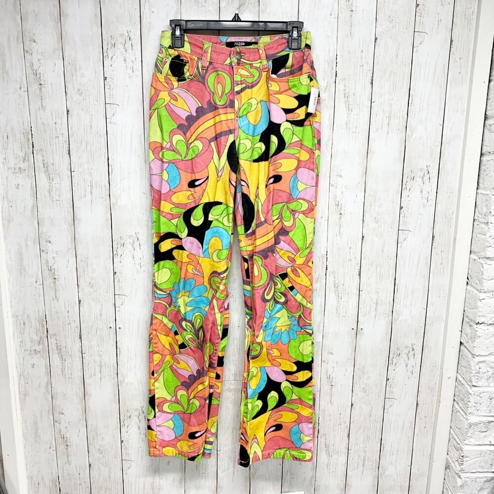 Jaded London Pants Women Size W26 Psychedelic Boyfriend Jeans Multicolor Retro‎